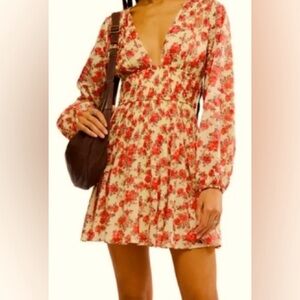 Free People Keep You Floral, V-Neck, Long Sleeve, Mini Dress Size Small